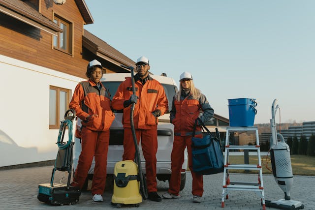 3-men-in-orange-jacket-and-helmet-standing-beside-white-and-yellow-water-jug